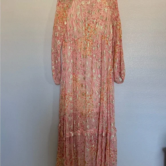 Ciebon Crissta Metallic Print Light Pink Long Sleeve Maxi Dress Size XS - Picture 5 of 8